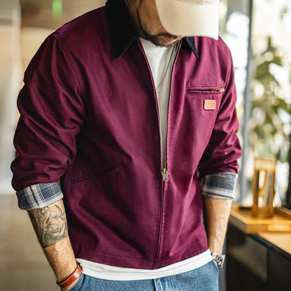 Maden Retro Canvas Detroit Hunting J001 Jacket Heavyweight Pocket Work Jacket Lapel Collar Zipper Coat for Men's Spring and Fall
