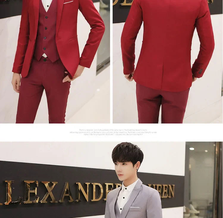 Western-Style Men's Suits Cross-Border Wholesale New Arrival Slimming Three-Piece Set Korean Version Business Professional Gown