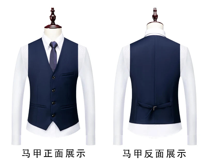 2026 New Suit (Blazer+ Vest + Pants) Men's Gentleman Fashion Slim Work Solid Color Plus Size Fair Dress Wedding Best Man Suit