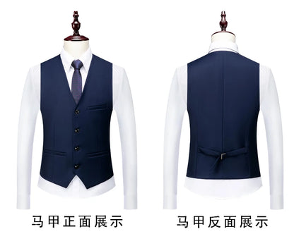 2026 New Suit (Blazer+ Vest + Pants) Men's Gentleman Fashion Slim Work Solid Color Plus Size Fair Dress Wedding Best Man Suit
