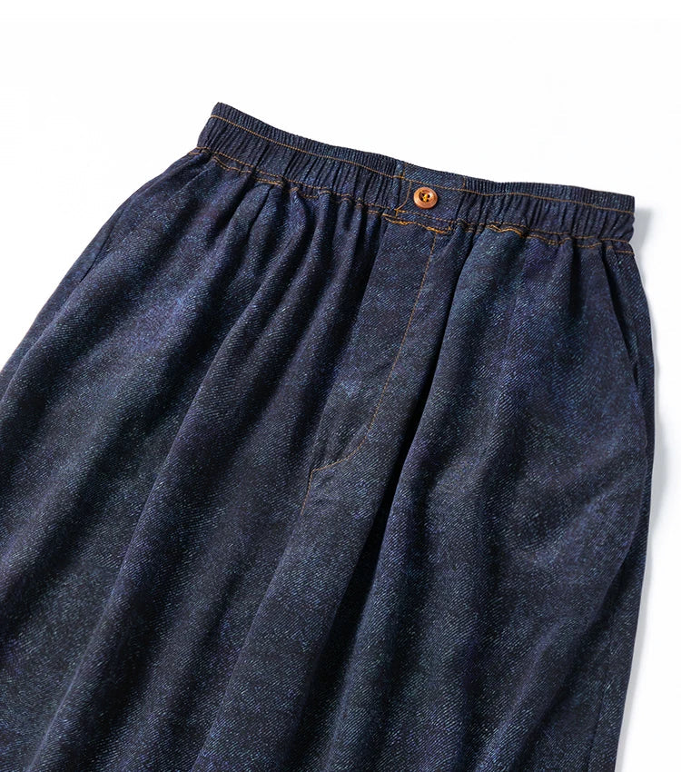 Women Pants 100% Mulberry Silk 16 momme Silk Loose Type Wide Leg Navy Jeans Printed Long Pants Trousers With Pockets L XL M1155