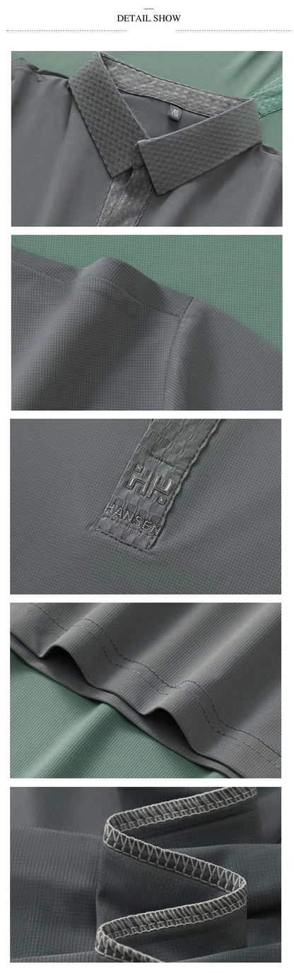 Fashion V-neck short sleeve T-shirt men's summer solid color silky smooth breathable personalized jacquard buttonless polo shirt