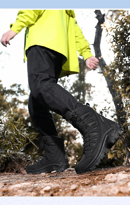 High-Top Leather Men's Boots Breathable Desert Combat Boots Outdoor Non-slip Hiking Boots Men Motorcycle Boots Work Ankle Boots