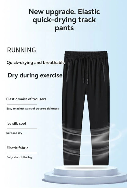New High-quality Ice Silk Men Casual Straight Leg Pants Two-piece Set For Summer Lightweight Breathable Outdoor Sports Leggings