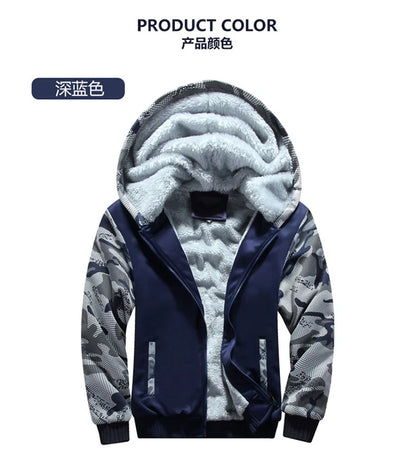 Winter Thick Men Sports Suit Men Tracksuit Hooded Sportswear Zipper Cardigan Hooded Woolen Trousers Pants Casual Men Fleece Set