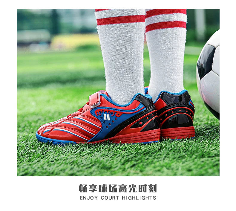 Fashion Gold Children's Football Shoes Outdoor Non-slip Turf Soccer Shoes Kids HOOK&LOOP Low-cut Sports Sneakers Child Trainers