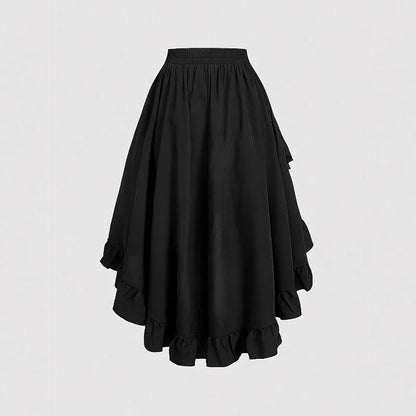1pcs Women Fashion Versatile Elastic Waist Asymmetrical Ruffle Skirt Black Irregular Hem Flared Half Skirt