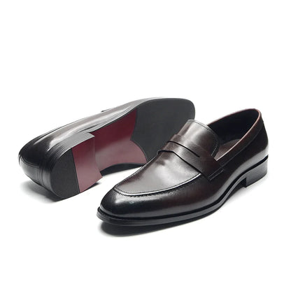 Luxury Brand Slip-On Men's Dress Shoes Genuine Leather Italian Penny Loafers Brown Blue Black Wedding Party Formal Footwear Male