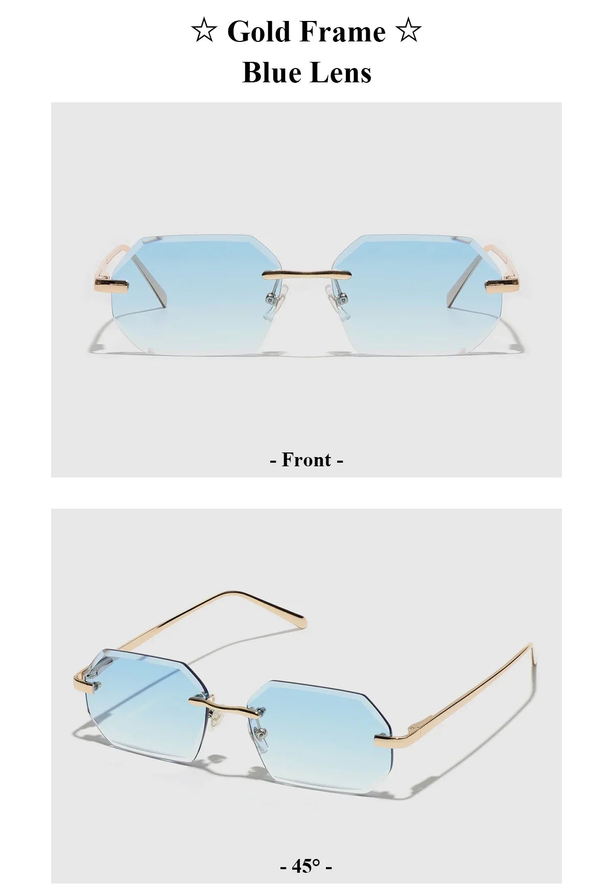 Sunglasses Men Brand Designer Fashion Rimless Sun Glasses Shades Diamond Cut Lens Ladies Frameless Metal Eye glasses