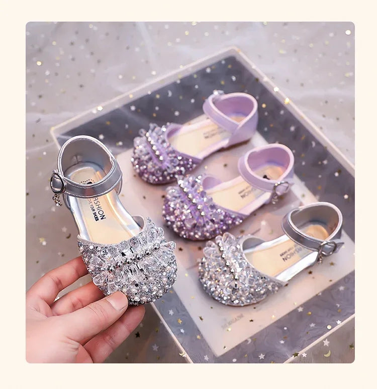 Girls Half Sandals Shiny Crystal Ins Trendy 2025 Summer New Kids Dance Shoes Non-slip Soft Sole Children Princess Shoes Sweet