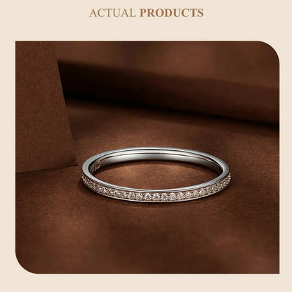 Moissanite Wedding Band 925 Sterling Silver Eternity Rings Platinum Plated Lab Created Diamond Stackable Ring for Women