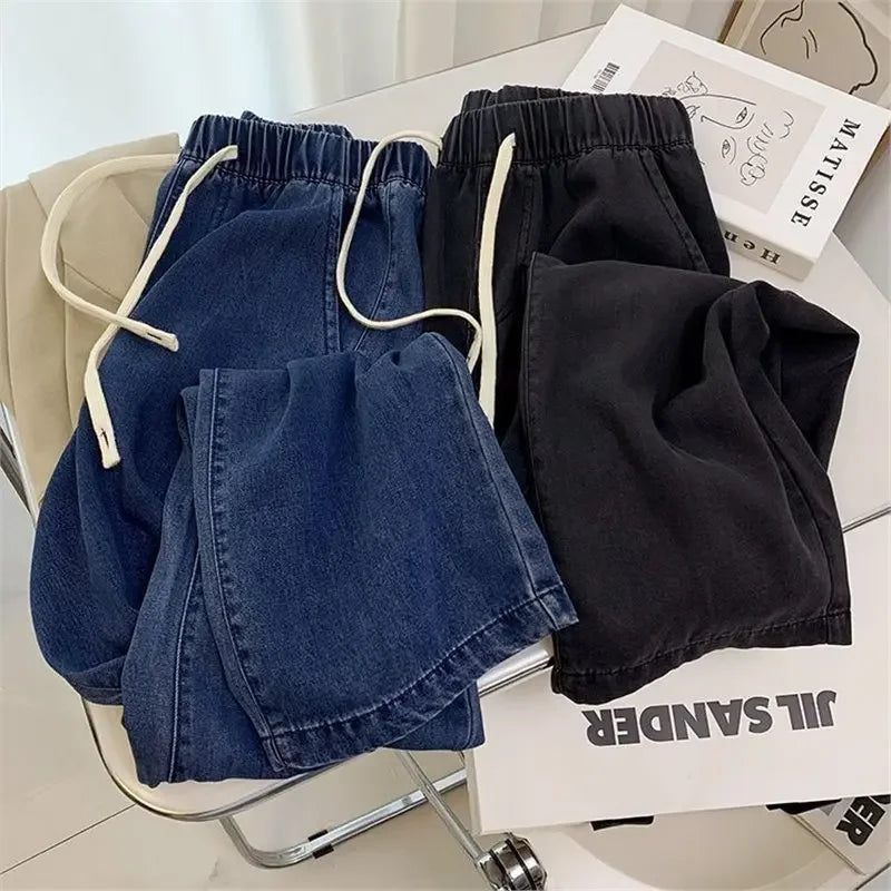 Trendy Straight Leg Jeans Women's Casual Loose Fit Slimming Summer Hot Sale Of The Season New Style Elastic Waist Student Fashio