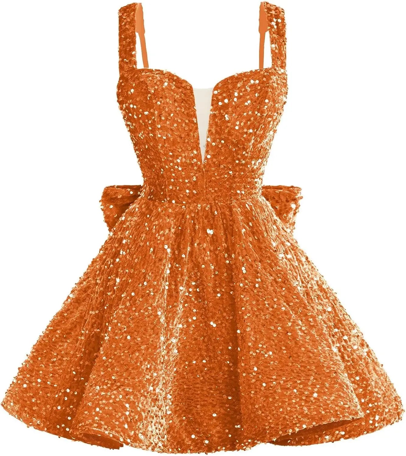 Sparkly Sequin Homecoming Dresses 2026 Short Spaghetti Straps V Neck Cocktail Party Gowns with Bow  Mini Dress Graduation Dress