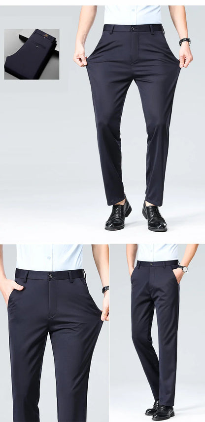 Men's High Stretch Slim Fit Dress Pants, Business Casual Straight Leg Formal Trousers, Non-Iron Wrinkle Resistant Work Pants for