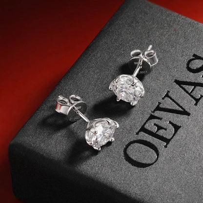 100% 925 Sterling Silver 0.2-2 Carat D Color Moissanite Diamond Stud Earrings For Women Sparkling Party Fine Jewelry Gifts