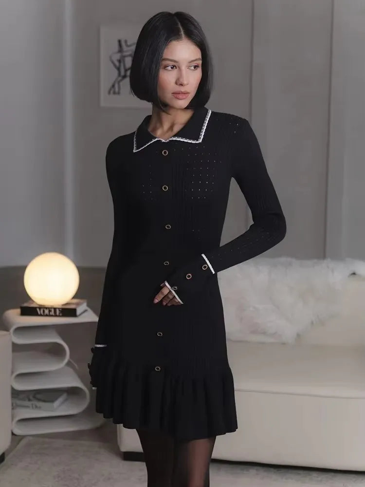 High Waist Ruffled Maxi Dresses For Women Autumn Winter Knitted Slim Long Dress Women's Vintage Dress Woman Retro Elegant