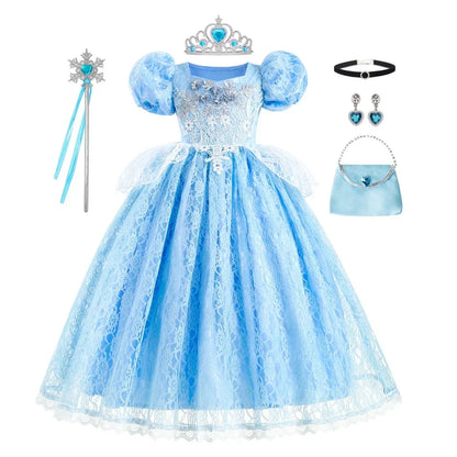 Girls Cinderella Cosplay Costume For Children Baby Girl Kids Halloween Birthday Party Dress Princess Costume