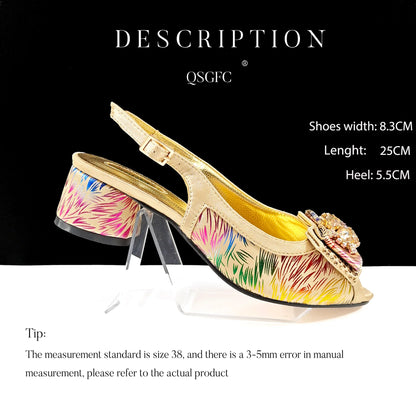 Italian Design Color Matching Rhinestone Comfortable High Heel Shoes And Bag Fashion Style Pointed-Toe Shoes For Women