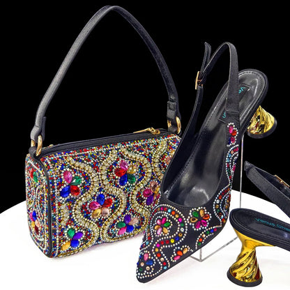 Elegant Rhinestone Pointed-Toe Pumps With Matching Bag Set Large Capacity Bag for Women's Party High Heels