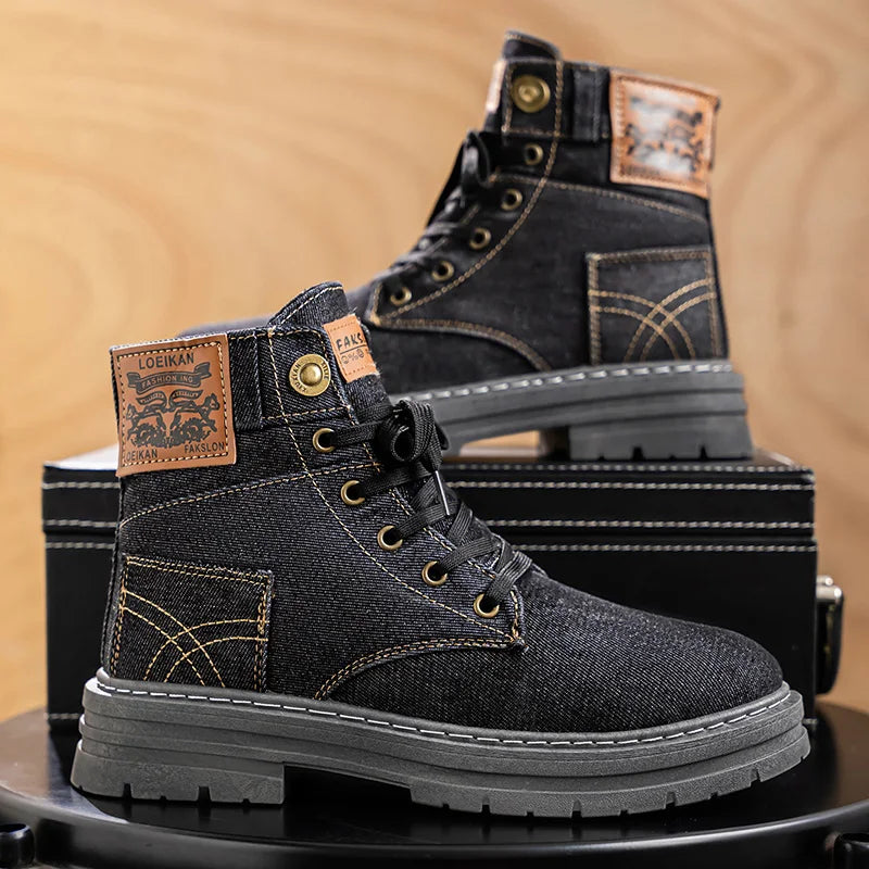 Men's high top denim boots, casual sports shoes, trendy and fashionable men's boots