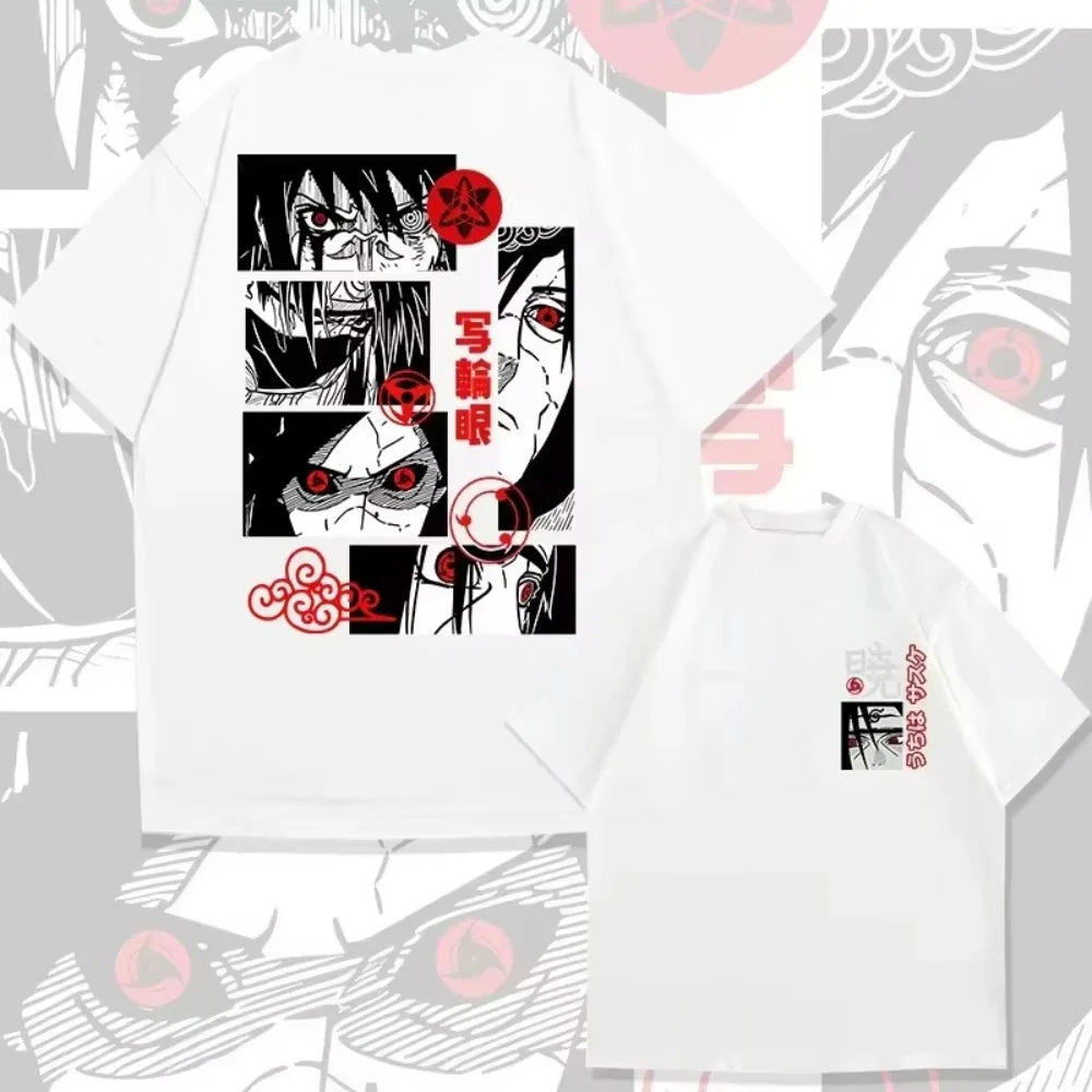 Camiseta Estampada com Sharingan Uchiha Derivada de Anime para Moda Masculina e Boné Super Street Casual para o Verão de 2025