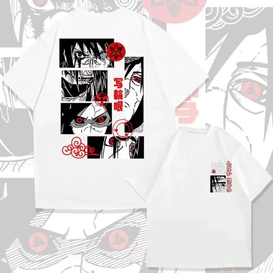 Anime Derivative T-shirt with Uchiha Sharingan Print for Men's Fashion and Casual Super Street Headwear for Summer 2025