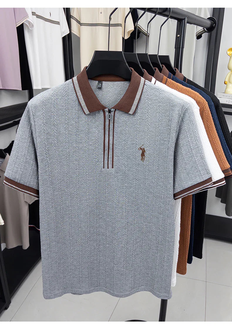 Luxury brand short sleeve T-shirt men's lapel top summer fashion jacquard design golf pony embroidery casual knitted polo shirt