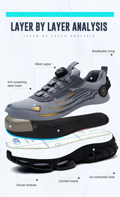 Indestructible Steel Toe Work Shoes for Men Women Rotating Button Safety Shoes Lightweight Construction Work Safety Shoes