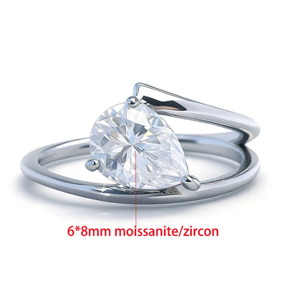 D Color VVS1 6*8mm Pear Cut Moissanite Rings for Women Sparkling Wedding Proposal Birthday Gift 100% S925 Sterling Silver