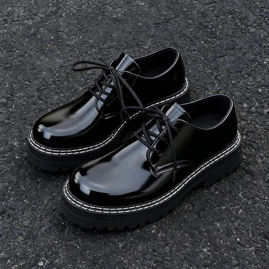 2025 new men's formal leather shoes, black shiny leather