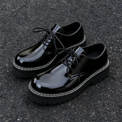 2025 new men's formal leather shoes, black shiny leather