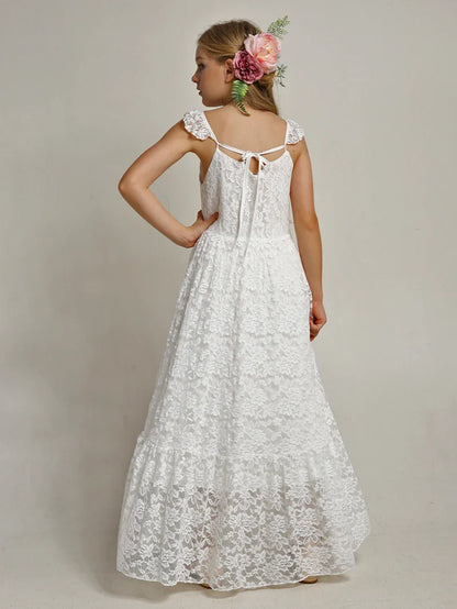 Princess Girls Lace Bohemia Long Dresses Baby Kids Flower Wedding Party Dress Cotton Lining Vestidos Costume Children Clothing