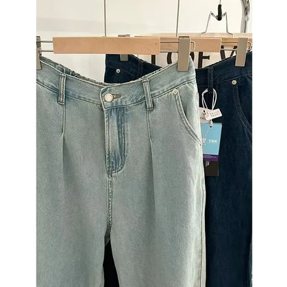 Fashionable Vintage Wide-Leg Jeans For Women New Summer 2024 Slimming Design Sensible Banana Harem Pants Denim Cotton Material