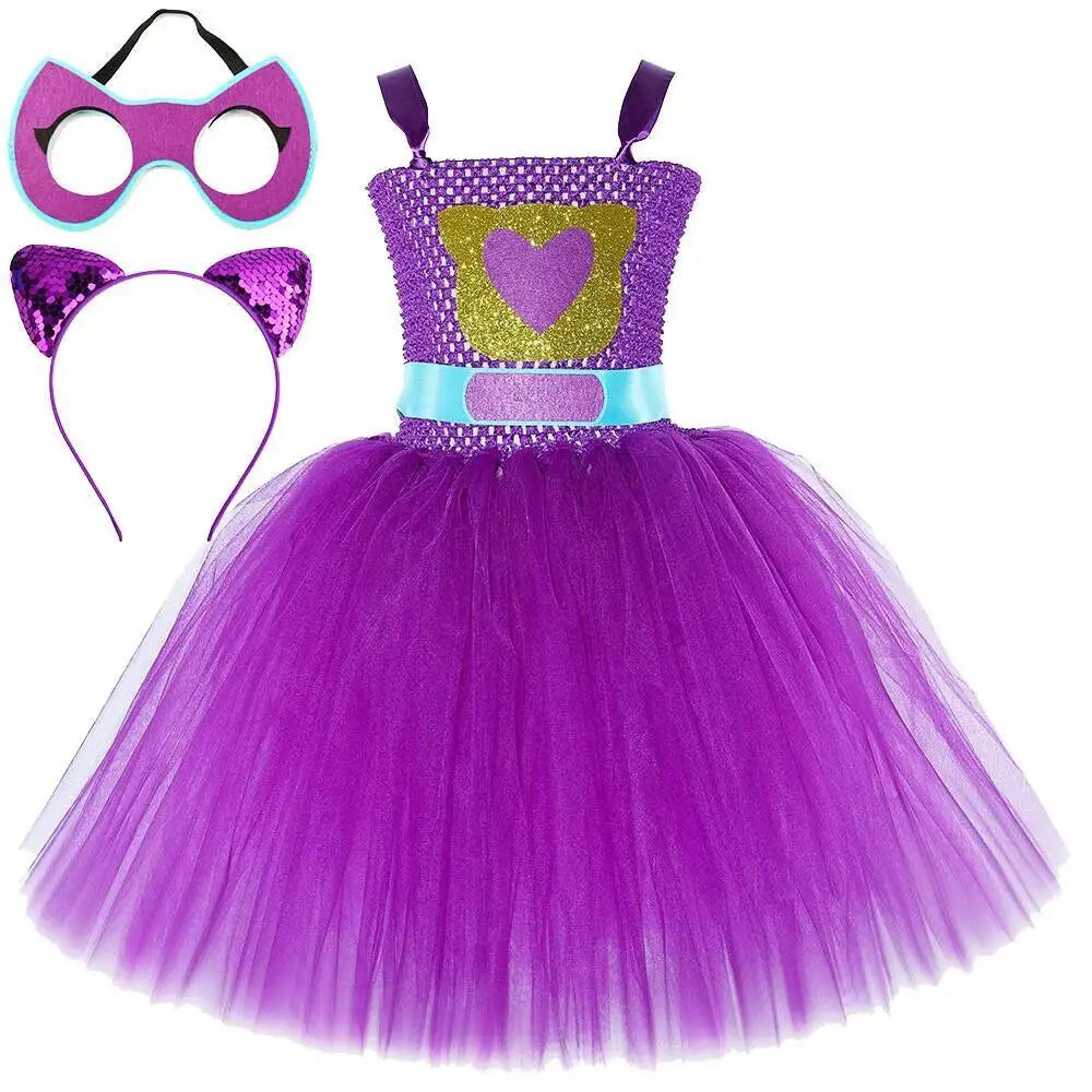 Super Kitty Costumes for Girls Super Cat Tutu Dress for Kids Christmas Halloween Outfits Children Animal Clothes with Eyes Patch