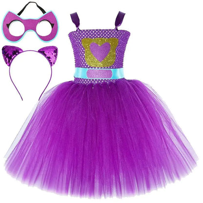 Super Kitty Costumes for Girls Super Cat Tutu Dress for Kids Christmas Halloween Outfits Children Animal Clothes with Eyes Patch