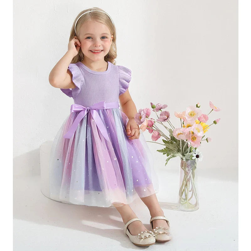 K-Pop Hunters Zoey Mira Rumi Girls Flying Sleeves Bow Sequin Dress Kids Baby Girl Birthday Party Fluffy Tutu Princess Dress 1-5Y