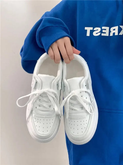 All Season Student Casual White Shoes Children Solid Color Sneaker Kids Soft Soled Versatile Casual Board Shoes Front Lacing