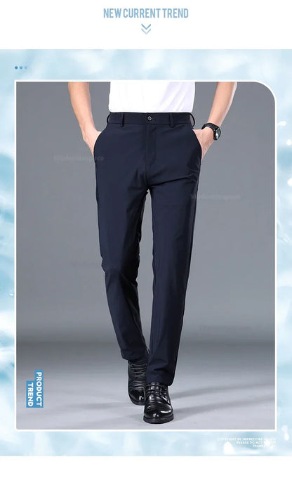 Summer Thin Stretch Trousers Men Elastic Waist Korean Classic Black Gray Blue Business Casual Formal Pants Male Brand