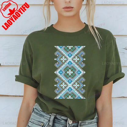 Shirt Ornament Print Shirt Ukraine Shirt Ukrainian T-shirt Gift for Women High Quality Cotton Tops Creativity Style