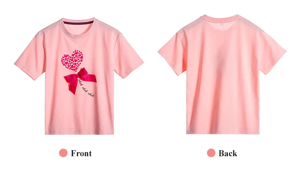 Children's Short-Sleeved Love Print Embroidery Pattern Cotton Loose Summer New Outdoor Casual Boys Girls Tops Comfortable