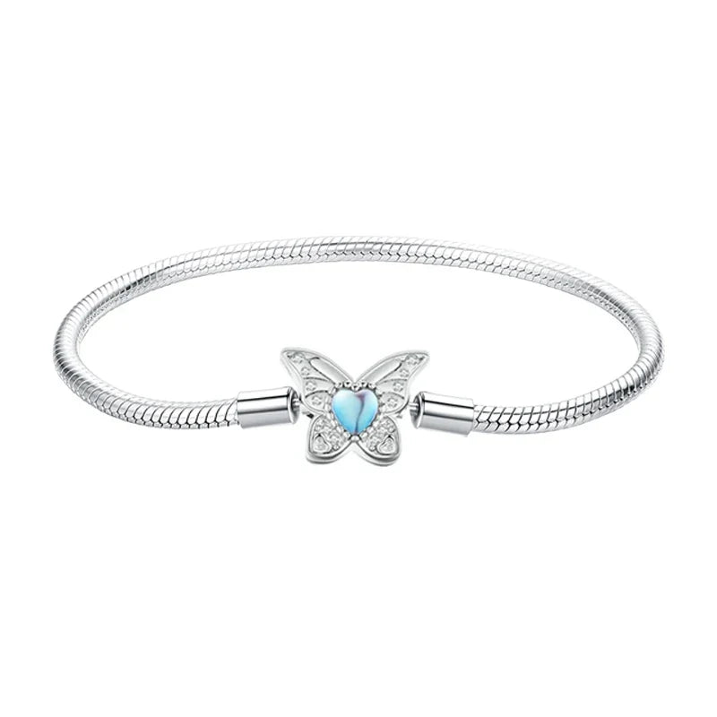 Original Solid 925 Sterling Silver 3mm Snake Chain Bracelet for Women Men, White Gold Plated Charm Bracelet DIY fit Beads