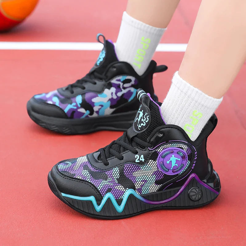 Kids Basketball Shoes Ankle Support Sneakers Tactical Boots Breathable Boys Girls Sports Shoes Shock-absorbing Athletic Shoes