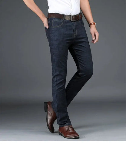 Men's Classic Straight Men's Jeans Fitted Comfortable Elastic Business Casual Denim Pants Korean Fashion  Autumn Casual Trousers