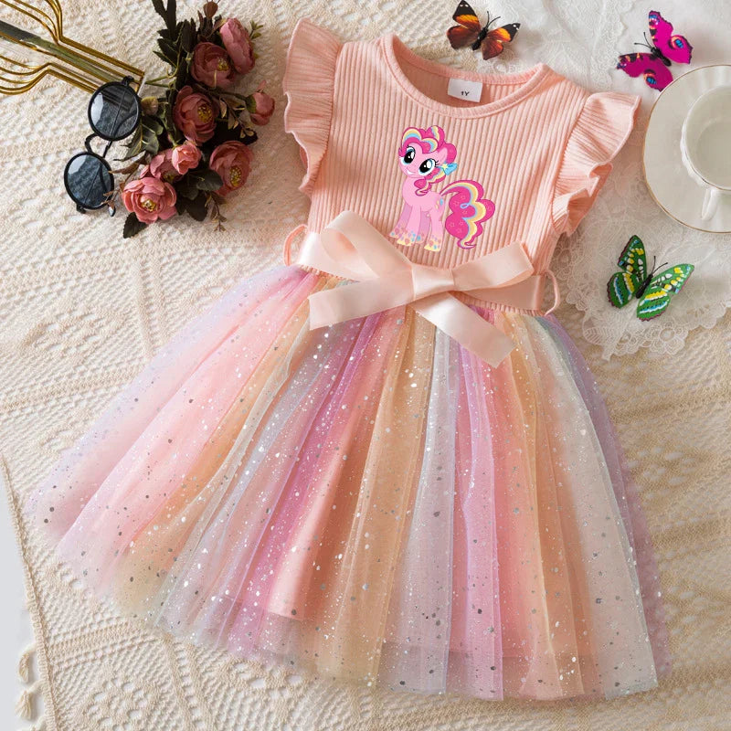 My Little Ponys Girls Dress for Sequins Toddler Girls Rainbow Tulle Sweet Kids Princess Dress for Girls Party Gift