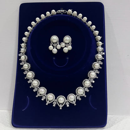 Luxury Round Shape Gold Color Pearl Necklace 2 Pieces Set , Bridal Wedding Dubai Saudi Jewelry for Women's Party