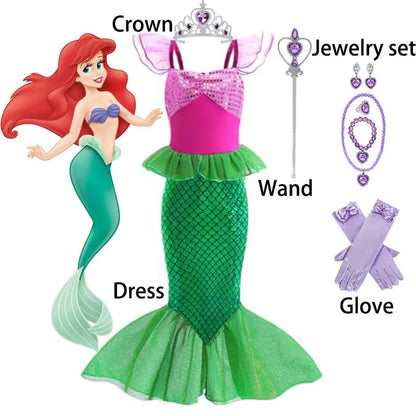Little Mermaid Ariel Princess Girl Dress Up Charm Costume Kids Birthday Party Disguise Luxury Fishtail Clothes Wigs Sets