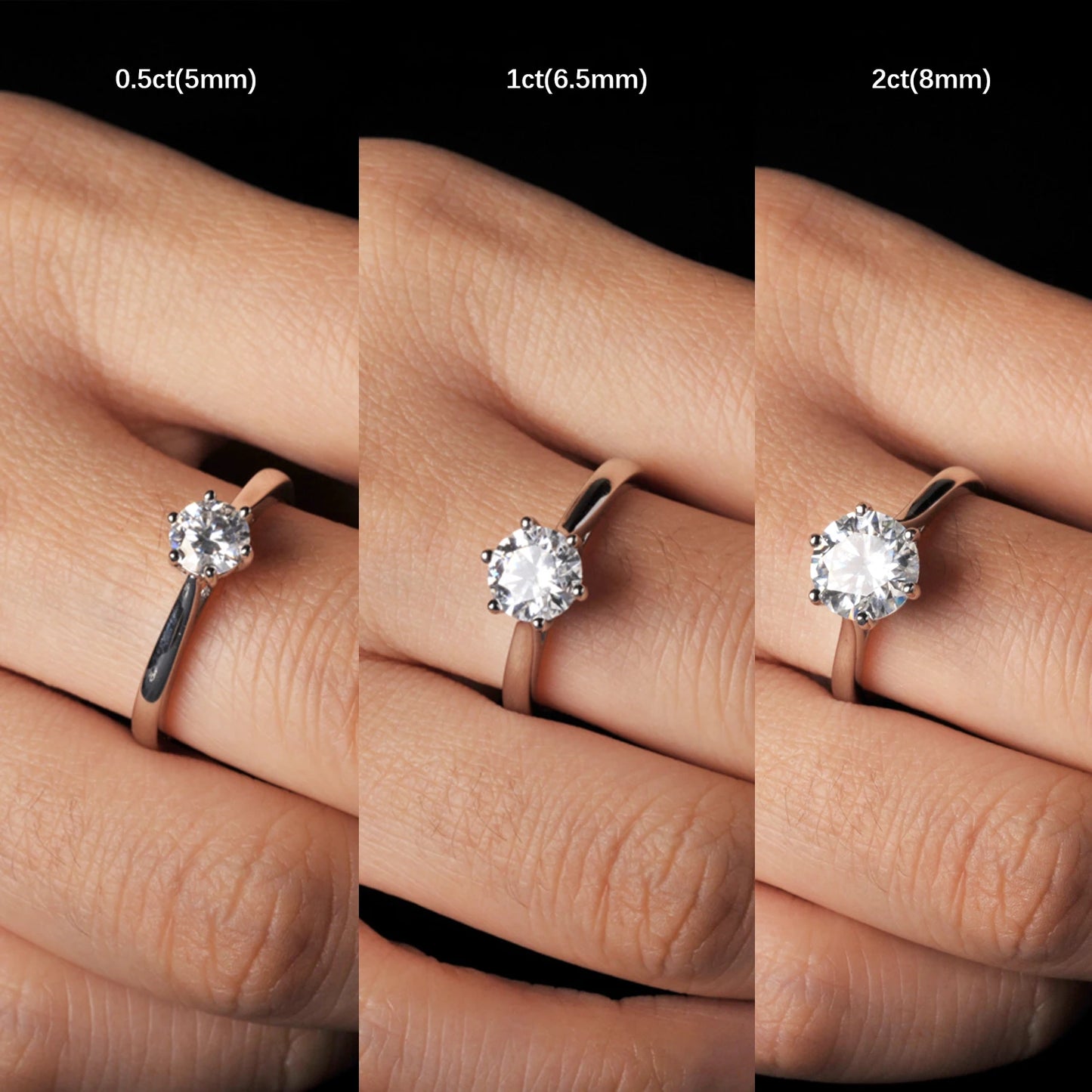 Moissanite D Color 0.5ct 1ct 2ct Round Cut S925 Sterling Silver Solitaire Wedding Engagement Ring for Women
