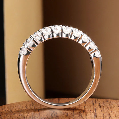 D VVS1 Moissanite Rings for Women Solid 925 Sterling Silver Plated 18k White Gold 3-Row Half Eternity Anniversary Band