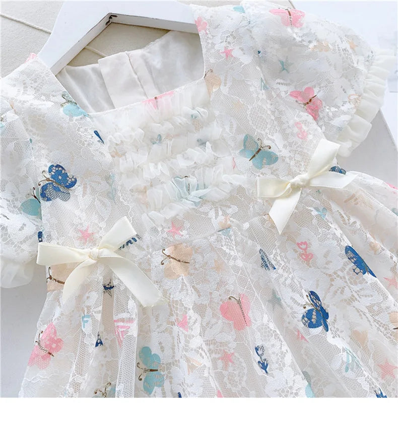 Vintage lace short sleeved dress For 2-9 yrs Baby Girls Loose Dress 6.1 Children's Day Clothing Cute beach Loose Clothes 2026