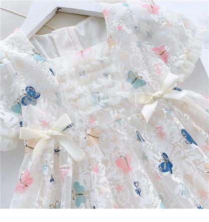 Vintage lace short sleeved dress For 2-9 yrs Baby Girls Loose Dress 6.1 Children's Day Clothing Cute beach Loose Clothes 2026